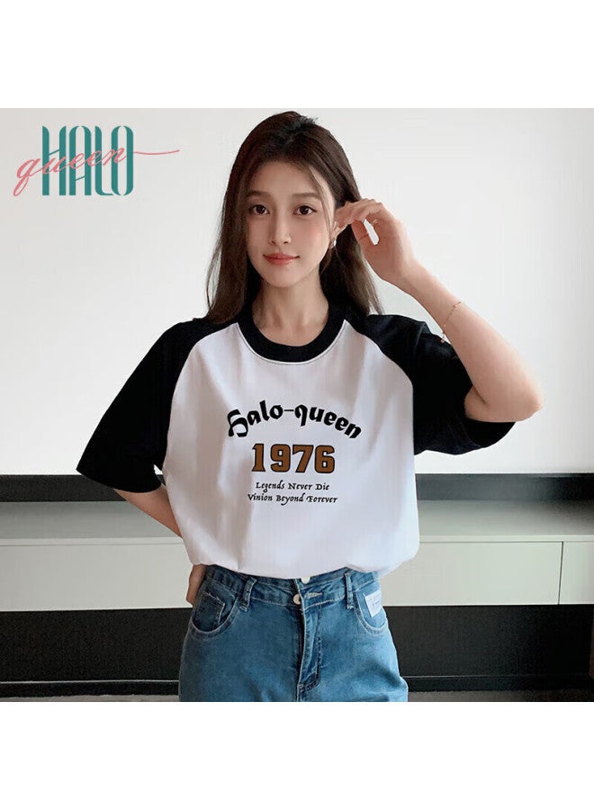 HALOQUEEN Halo Queen Women's T-shirt, Summer Lightweight, Raglan Sleeve, Contrasting Color Splicing Top, Casual Sports Tee For Women H143t1414 - Image 1