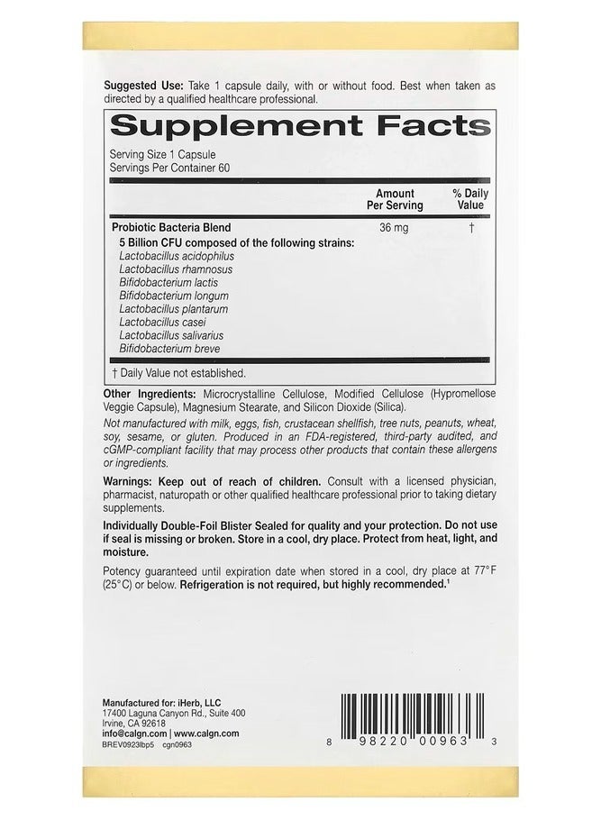 California Gold Nutrition LactoBif 5 Probiotic 5 Billion CFU 60 Veggie Capsule  - Image 2