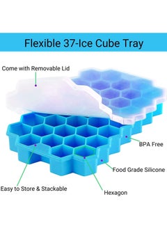 صينية مكعبات الثلج المرنة المصنوعة من السيليكون على شكل قرص العسل مع غطاء، 37 فتحة، مرنة وناعمة مناسبة للثلاجة والفريزر لصنع مكعبات ثلج صغيرة - أزرق - pzsku/Z94CE27F6AC899F24EA68Z/45/1741515826/6f0d93d6-a177-45b6-a6f7-f2bd2acba21a