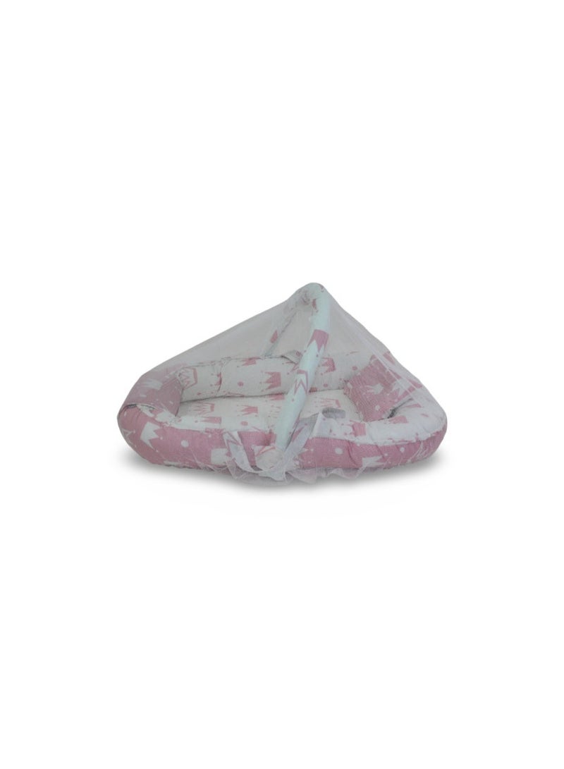 Kiddy Cotton Baby Nest – Pink with Crown Print - Image 3