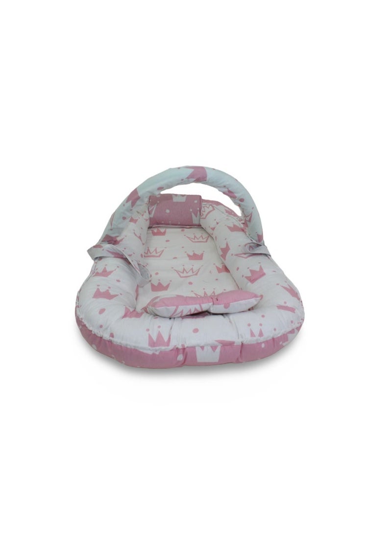 Kiddy Cotton Baby Nest – Pink with Crown Print - Image 2