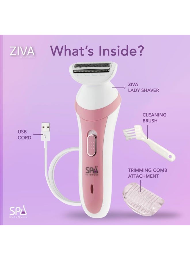 Spa Sciences Ziva Lady Shaver - Advanced Wet & Dry Trimmer - Non-Irritating Shave - for Sensitive Skin - USB Rechargeable - All Skin Types - Image 4