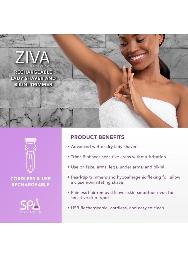 Spa Sciences Ziva Lady Shaver - Advanced Wet & Dry Trimmer - Non-Irritating Shave - for Sensitive Skin - USB Rechargeable - All Skin Types - Image 3