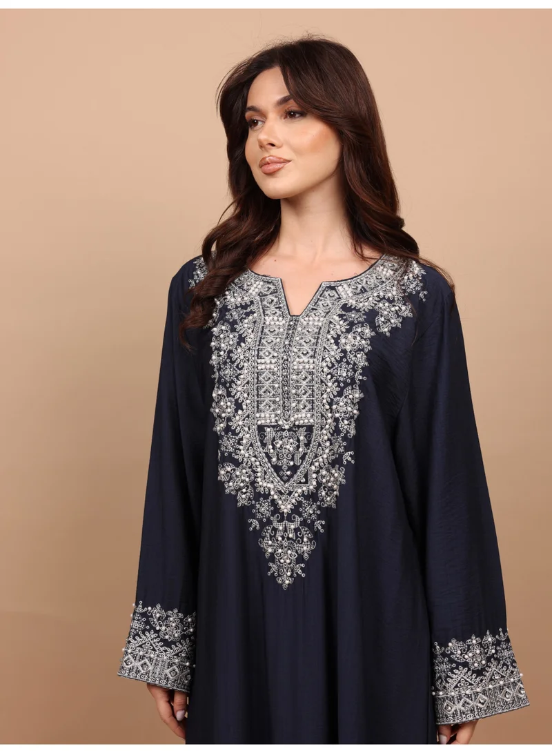 IKKXA IKKXA Regal Silver Threaded Jalabiya IK6043 Blue