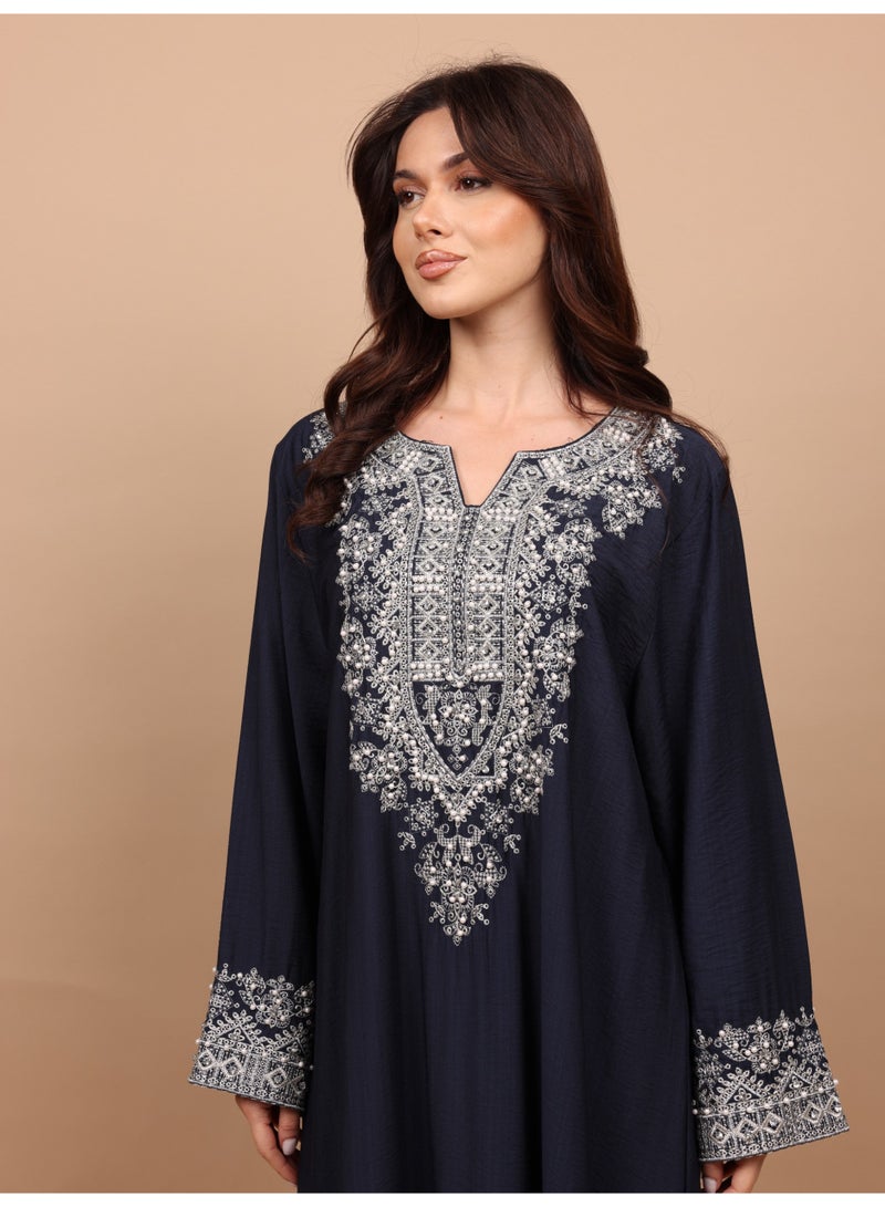 IKKXA Regal Silver Threaded Jalabiya IK6043 Blue - Image 3