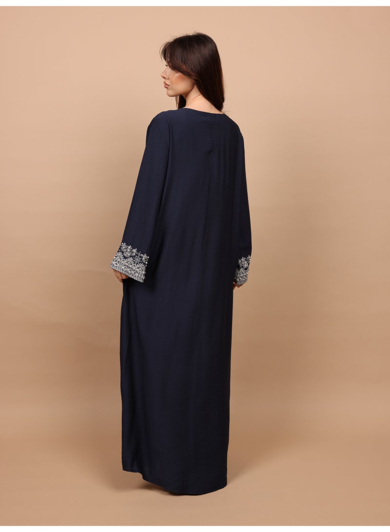 IKKXA Regal Silver Threaded Jalabiya IK6043 Blue - Image 4