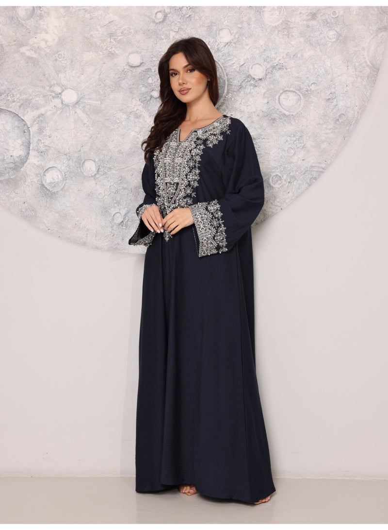 IKKXA Regal Silver Threaded Jalabiya IK6043 Blue - Image 1