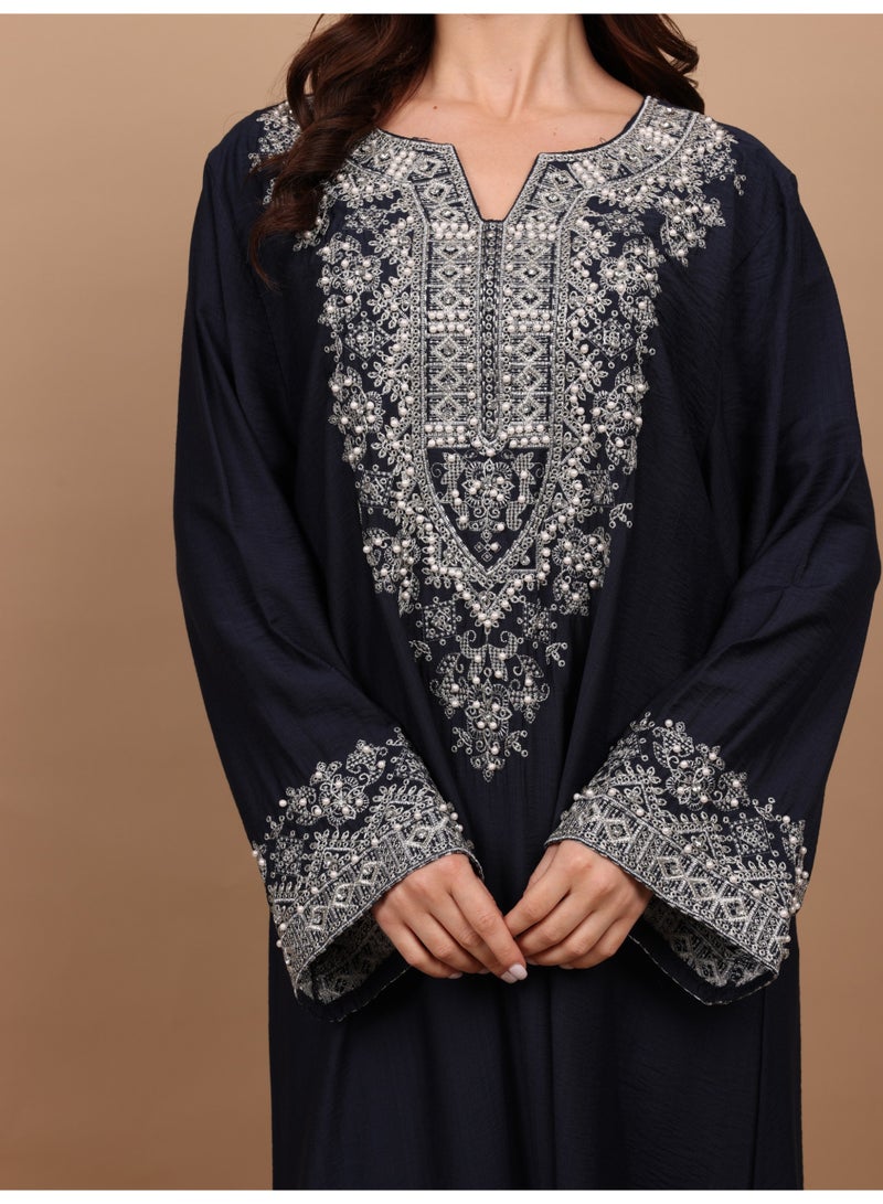 IKKXA Regal Silver Threaded Jalabiya IK6043 Blue - Image 2