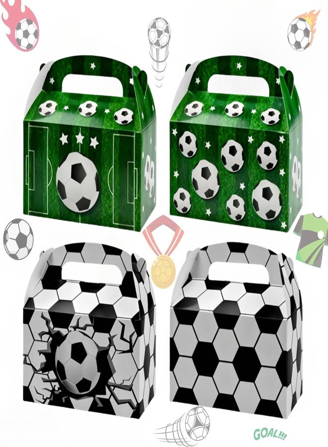 JLNGTHONG 12 Pack Soccer Party Treat Boxes, Cake Boxes for Sports Theme with Handles, Gift Boxes Kids Birthday Soccer Themed Party Supplies, 4 Designs - Image 1