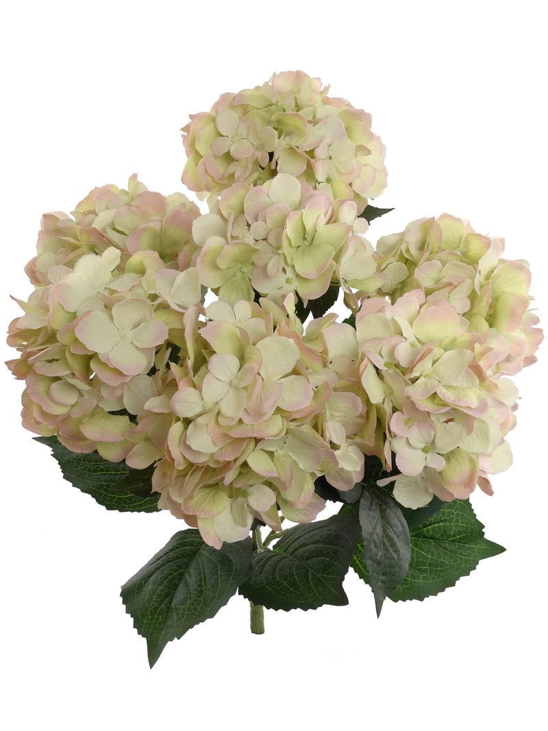 Larksilk Green Pink Hydrangea Silk Flower Bush  Real Touch UV Resistant 7 Heads Per Bush  Adjustable Stem Rich Green Leaves  Perfect for Indoor  Outdoor Wedding Decor