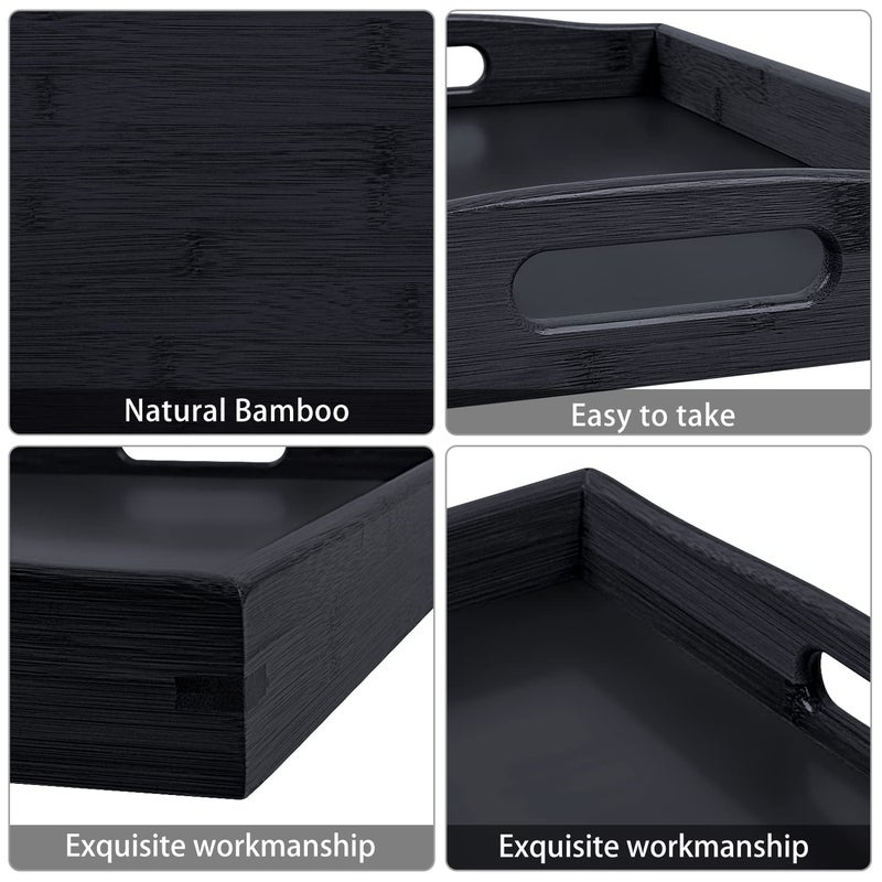 AKKAJJ 3 Pack Bamboo Serving Trays with Handles, Rectangular Kitchen Food Tray for Eating, Dinner Trays for Eating on Couch, Wood Serving Platter for Breakfast, Tea, Bar, Restaurant, Party or Bed (Black) - Image 5