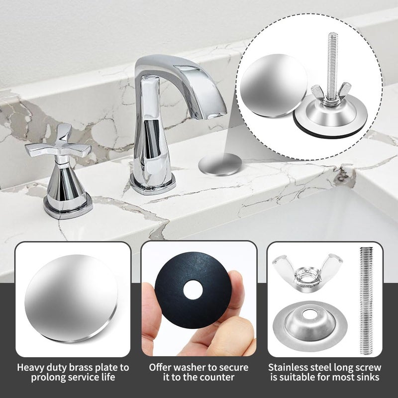 Quadafy 2 Inch Kitchen Sink Hole Covers, Faucet Hole Cover Stainless Steel Wash Basin Kitchen Sink Tap Hole Plate Stopper, Sealed Decoration Hole Cover (Silver) - Image 4