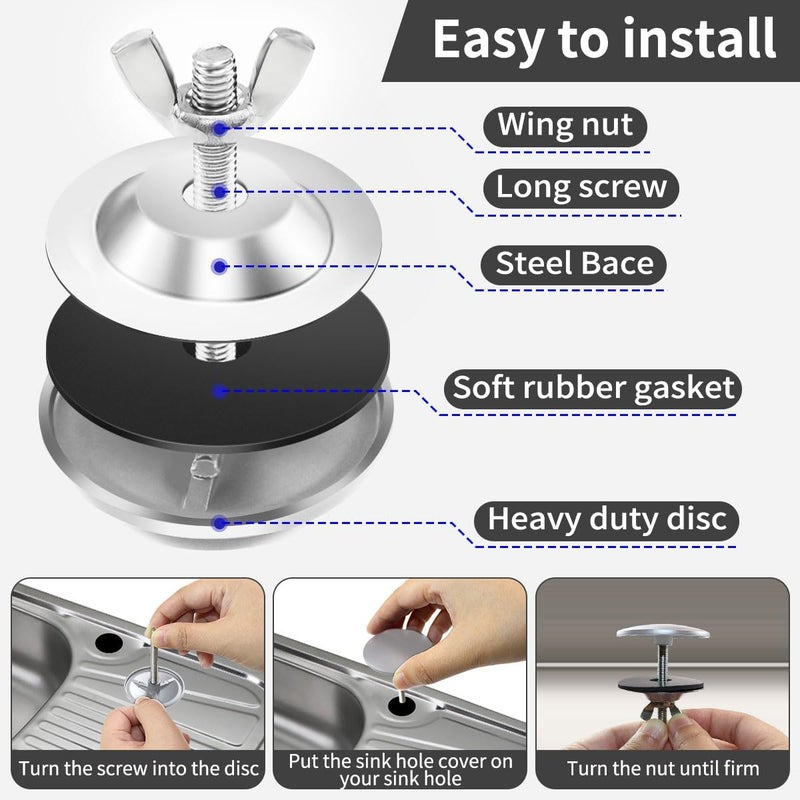 Quadafy 2 Inch Kitchen Sink Hole Covers, Faucet Hole Cover Stainless Steel Wash Basin Kitchen Sink Tap Hole Plate Stopper, Sealed Decoration Hole Cover (Silver) - Image 5