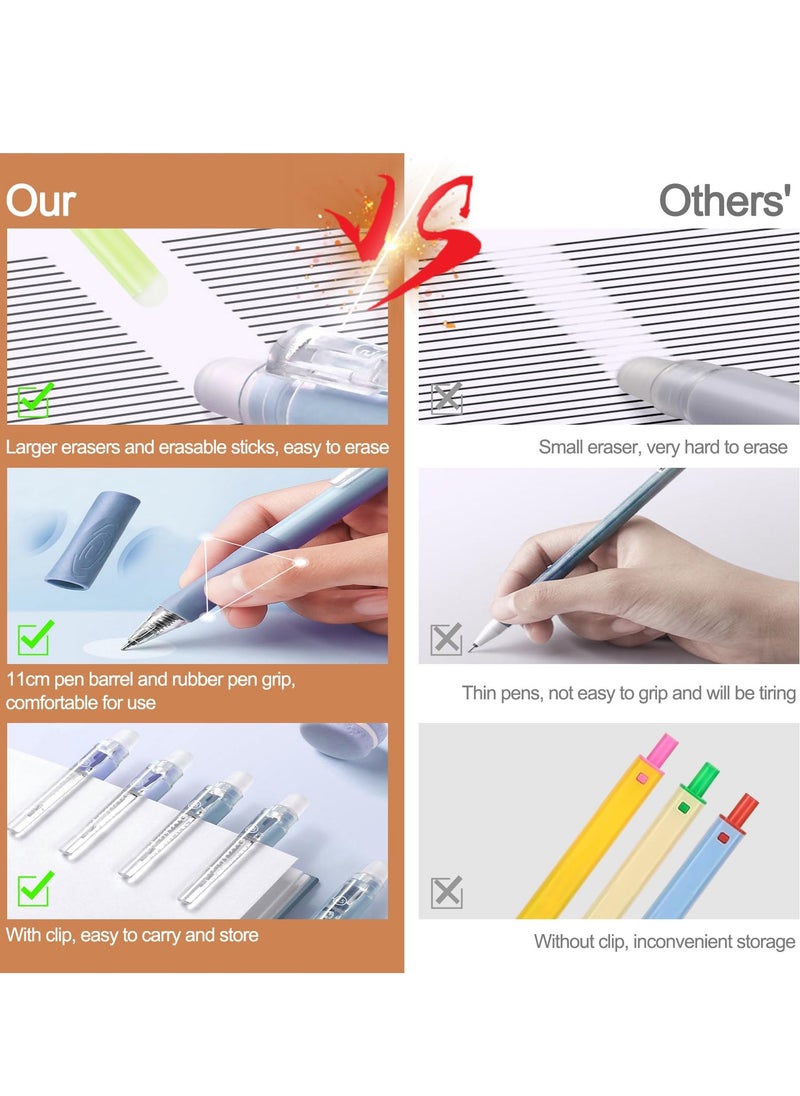Erasable Pens, 6 Pcs Erasable Rollerball Pen, with 3PCS Rubber Sticks, 0.5mm Retractable Ink Eraser Pen, Erasable Gel Pens for Kids Adults School Supplies Office Stationery