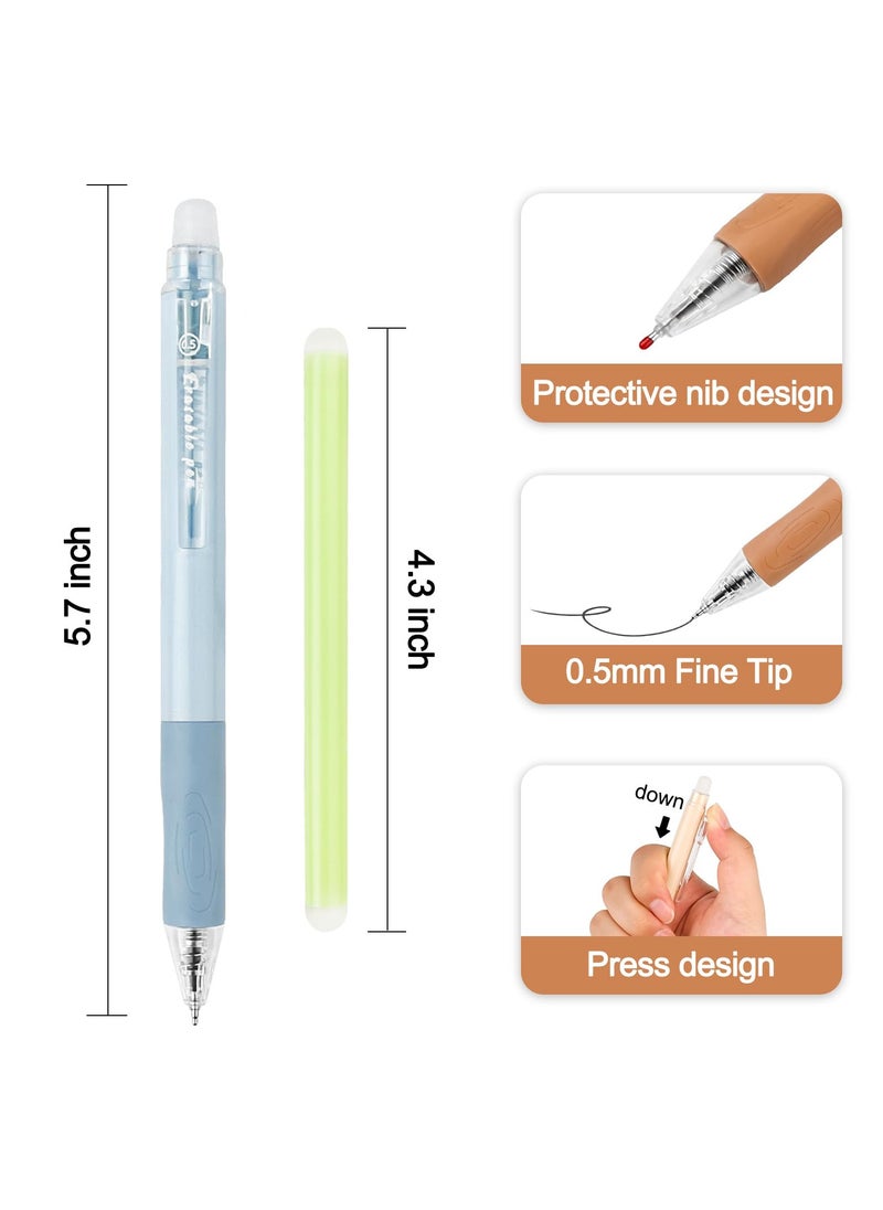 Erasable Pens, 6 Pcs Erasable Rollerball Pen, with 3PCS Rubber Sticks, 0.5mm Retractable Ink Eraser Pen, Erasable Gel Pens for Kids Adults School Supplies Office Stationery