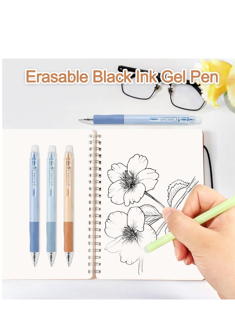 Erasable Pens, 6 Pcs Erasable Rollerball Pen, with 3PCS Rubber Sticks, 0.5mm Retractable Ink Eraser Pen, Erasable Gel Pens for Kids Adults School Supplies Office Stationery