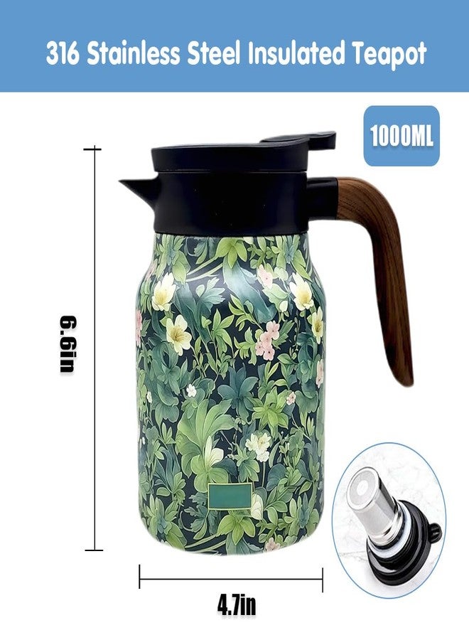 TBHAPY Vintage Floral Pattern Tea Pots - Built-in Infuser,Vintage Floral Teapot with Built In Infuser Stainless Steel Thermal Carafe with Lid for Hot Drinks,Purple(Wooden handle,35oz) - Image 5