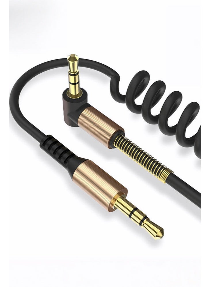 كابل صوت AUX قابل للتمدد بمنفذين 3.5 مم (زاوية قائمة ومستقيم) – سلك تمديد صوتي ستيريو بطول 1.5 متر للسيارة، الهاتف، الحاسوب، والسماعات – أسود، نواة نحاسية خالصة، مصنوع من مادة TPE - Image 3