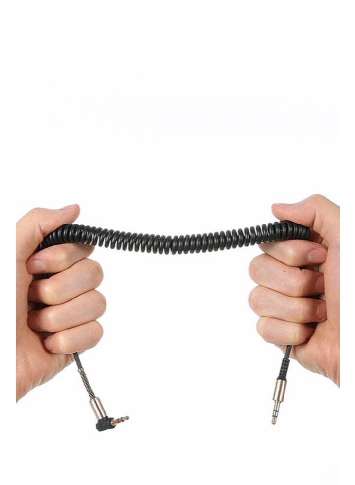 كابل صوت AUX قابل للتمدد بمنفذين 3.5 مم (زاوية قائمة ومستقيم) – سلك تمديد صوتي ستيريو بطول 1.5 متر للسيارة، الهاتف، الحاسوب، والسماعات – أسود، نواة نحاسية خالصة، مصنوع من مادة TPE - Image 2