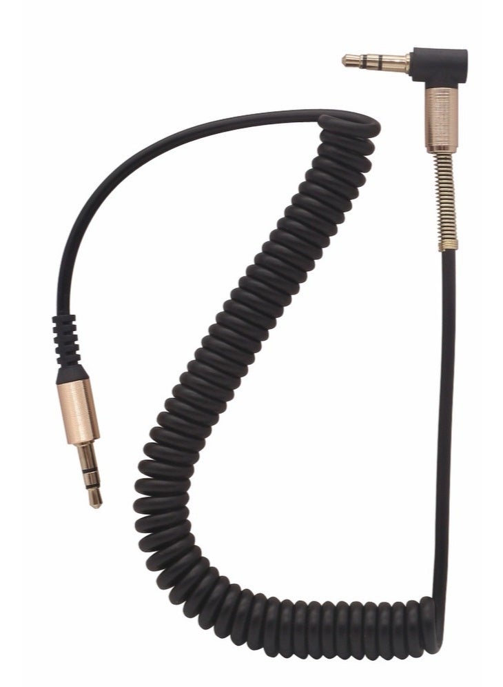 كابل صوت AUX قابل للتمدد بمنفذين 3.5 مم (زاوية قائمة ومستقيم) – سلك تمديد صوتي ستيريو بطول 1.5 متر للسيارة، الهاتف، الحاسوب، والسماعات – أسود، نواة نحاسية خالصة، مصنوع من مادة TPE - Image 1