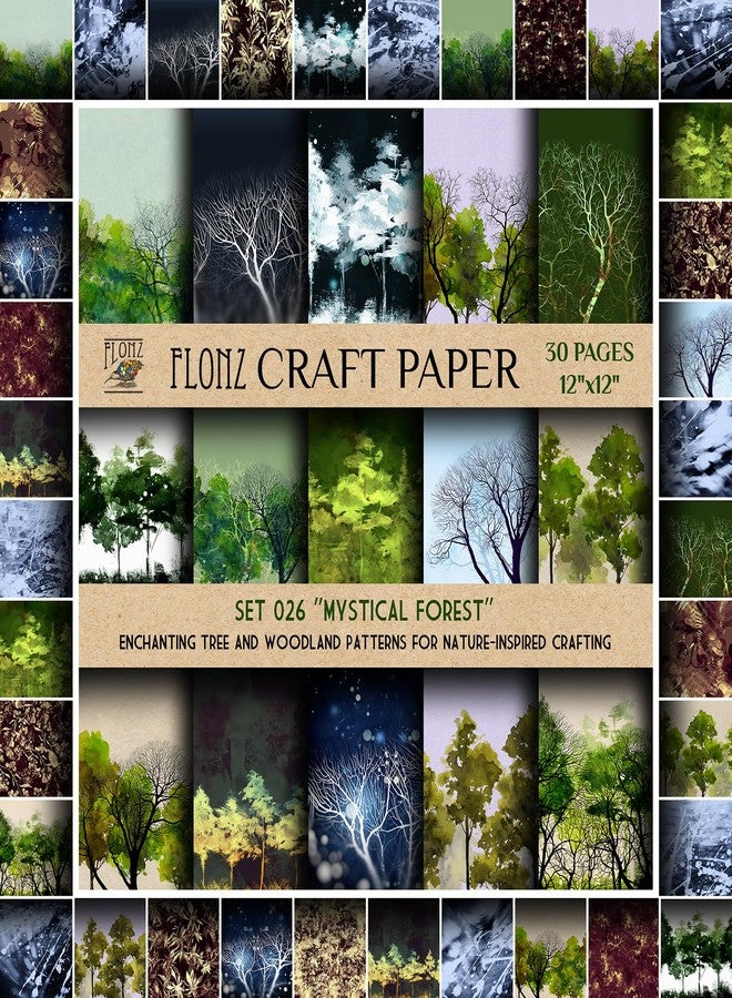 Scrapbook Paper (30 pages 12"x12") Mystical Forest: Enchanting Tree and Woodland Patterns for Nature-Inspired Crafting FLONZ Vintage Styled Double Sided Paper Pad for Craft Cardmaking