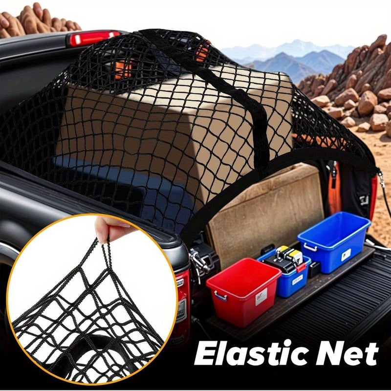 شبكة حمولة سرير الشاحنة قياس 4 × 4 يمكن تمديدها إلى 7 × 7 شبكة مسطحة مع 6 حلقات تسلق، طبقة واحدة، مادة عالية المرونة ومتينة مناسبة للرجال كإكسسوارات للشاحنة - Image 4