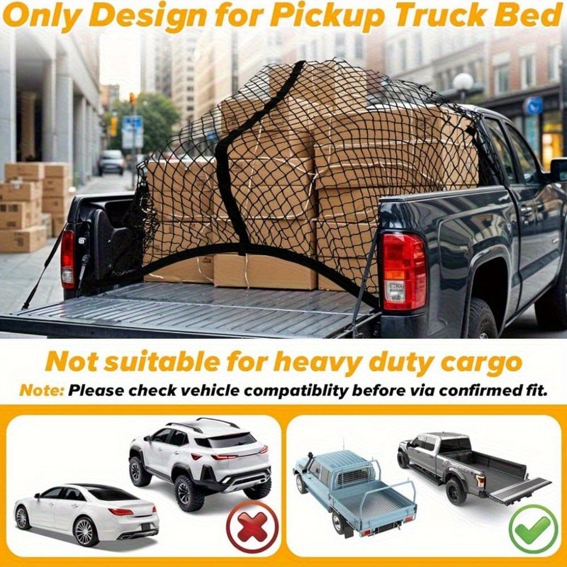 شبكة حمولة سرير الشاحنة قياس 4 × 4 يمكن تمديدها إلى 7 × 7 شبكة مسطحة مع 6 حلقات تسلق، طبقة واحدة، مادة عالية المرونة ومتينة مناسبة للرجال كإكسسوارات للشاحنة - Image 5