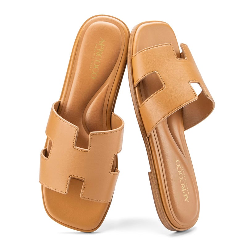 AprCoco Women's Flat Sandals Dressy Classic H-Band Flats Sandals Summer Beach Vacations Slide Sandals,Size 08ï¼ŒBrown - Image 1
