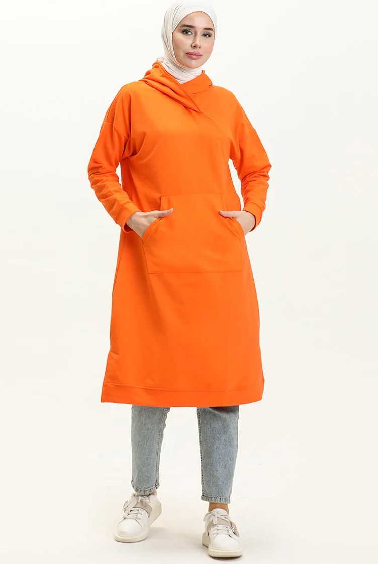 Sefa Merve Kangaroo Pocket Sports Tunic 3032-10 Orange