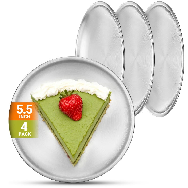 Offiper Stainless Steel Plates, 4 Pack 5.5 inch Mini 201 Metal Food Serving Plate Set, Reusable Snack Eating Dishes Round Shatterproof Silver Brushed Finish Dishes for BBQ Dinner Oven Dishwasher Safe - Image 3