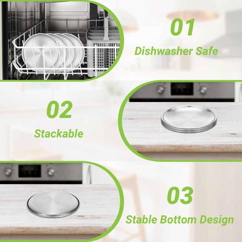 Offiper Stainless Steel Plates, 4 Pack 5.5 inch Mini 201 Metal Food Serving Plate Set, Reusable Snack Eating Dishes Round Shatterproof Silver Brushed Finish Dishes for BBQ Dinner Oven Dishwasher Safe - Image 5