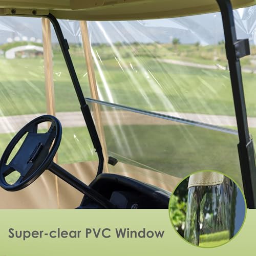 SHANTRA Golf Cart Enclosure, Golf Cart Cover for 4 Passengers with 4-Sided Transparent Windows, Portable & Universal Rain Cover with Carrying Bag - Waterproof, Brown - Image 3