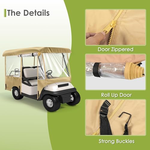 SHANTRA Golf Cart Enclosure, Golf Cart Cover for 4 Passengers with 4-Sided Transparent Windows, Portable & Universal Rain Cover with Carrying Bag - Waterproof, Brown - Image 5