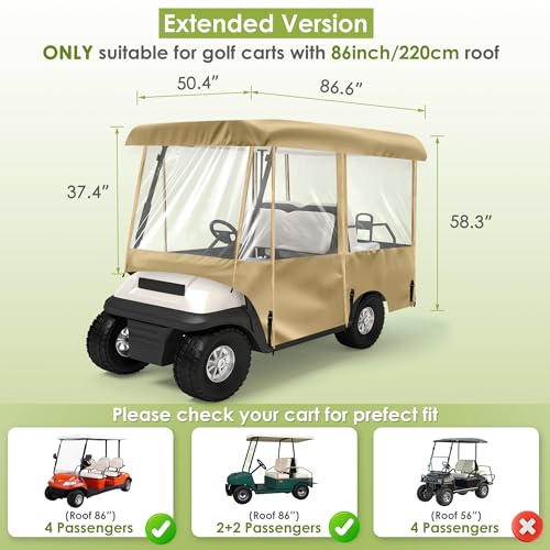 SHANTRA Golf Cart Enclosure, Golf Cart Cover for 4 Passengers with 4-Sided Transparent Windows, Portable & Universal Rain Cover with Carrying Bag - Waterproof, Brown - Image 2