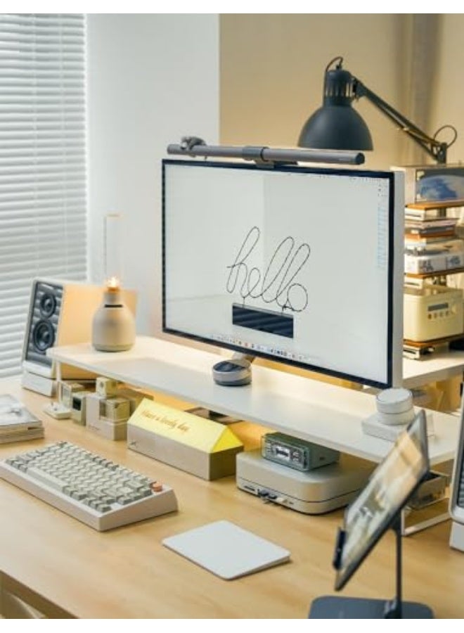 حامل شاشة أبيض، إطار خشبي قابل لتعديل الارتفاع بطول 60 سم، مناسب للتلفزيونات/الشاشات/أجهزة الكمبيوتر/الطابعات/أجهزة الكمبيوتر المحمولة، حامل كمبيوتر مع مساحة لتخزين لوحة المفاتيح، منظم سطح المكتب - Image 2