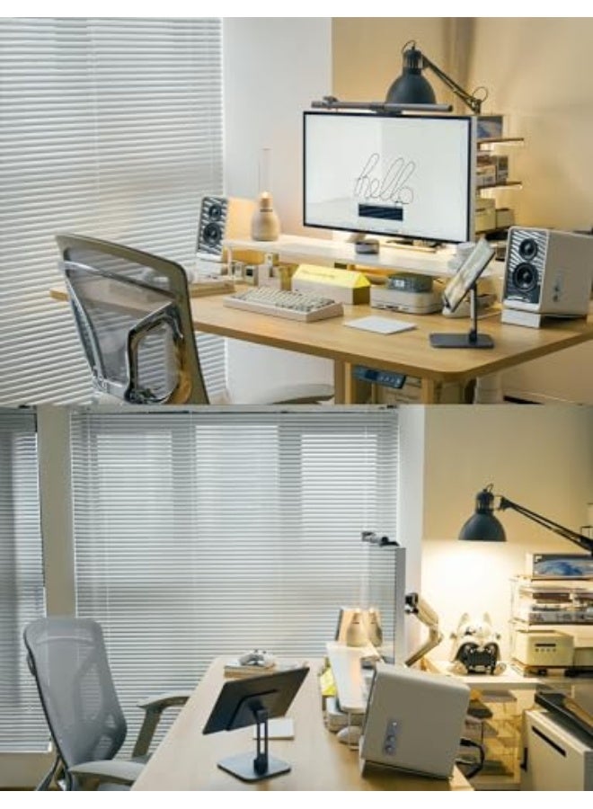 حامل شاشة أبيض، إطار خشبي قابل لتعديل الارتفاع بطول 60 سم، مناسب للتلفزيونات/الشاشات/أجهزة الكمبيوتر/الطابعات/أجهزة الكمبيوتر المحمولة، حامل كمبيوتر مع مساحة لتخزين لوحة المفاتيح، منظم سطح المكتب - Image 3