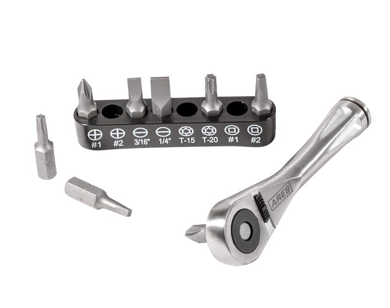 ARES ARES 70040-1/4-Inch Drive Close Quarter Micro Bit Ratchet | Mini Screwdriver with High Torque 72-Tooth Gearhead - 5 Degree Sweep - Spring Loaded Detent Ball Bit Holder  - Image 1