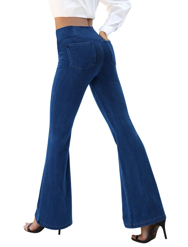 COPYLEAF Bell Bottom Jeans for Women Trendy Crossover Stretchy Jeans Flare Leggings with Pockets Y2k Butt Lifting Jeggings Medium Wash - Image 2