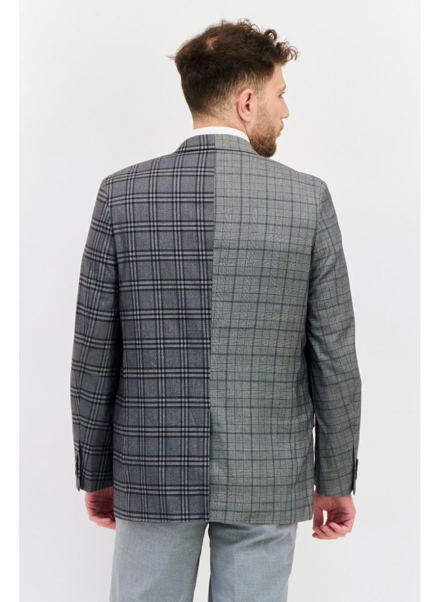 SELECTED Men Fashion Fit Plaid Semi Formal Blazer, Grey Combo  - Image 3