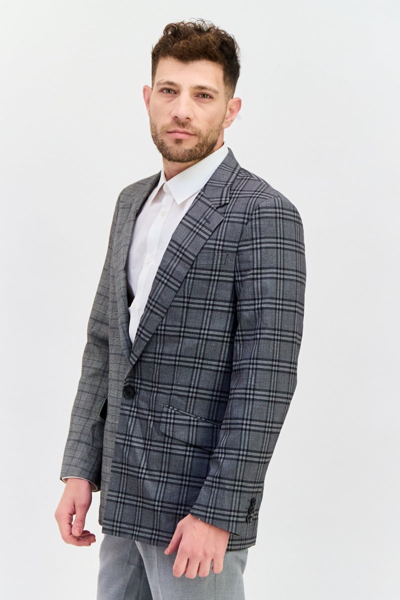 SELECTED Men Fashion Fit Plaid Semi Formal Blazer, Grey Combo  - Image 4