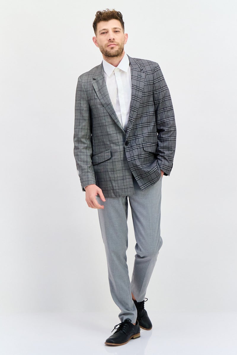 SELECTED Men Fashion Fit Plaid Semi Formal Blazer, Grey Combo  - Image 2