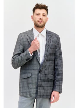 SELECTED Men Fashion Fit Plaid Semi Formal Blazer, Grey Combo  - Image 1