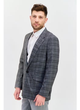 SELECTED Men Fashion Fit Plaid Semi Formal Blazer, Grey Combo  - Image 2