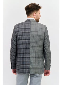 SELECTED Men Fashion Fit Plaid Semi Formal Blazer, Grey Combo  - Image 3