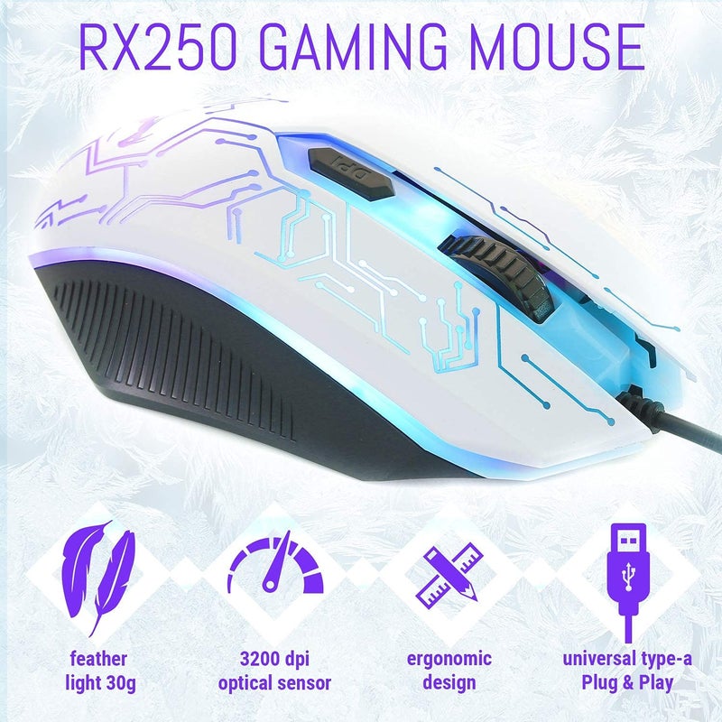 Orzly Gaming Keyboard and Mouse and Gaming Headset & Mouse Pad, Wired LED RGB Backlight Bundle for PC Gamers Users - 4 in 1 White Edition Hornet RX-250 - Image 3