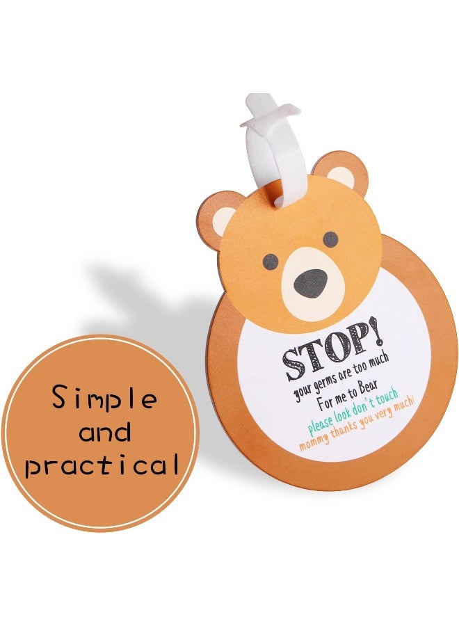 CORNERIA Bear-Stop, Please Look, Don't Touch Baby Sign Tag (Girl Sign, Newborn, Baby Car Seat Tag, Baby Bed Tag, Stroller Tag, Carrycot Basket Tag, Baby Preemie No Touching Car Seat Sign Tag) W/Hanging Straps  - Image 2