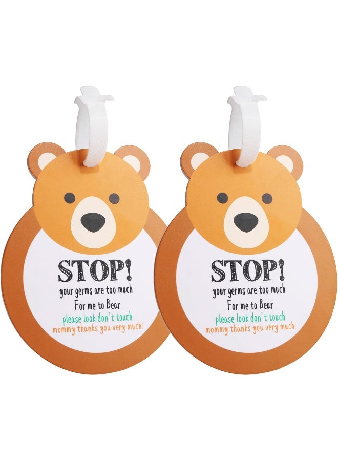 CORNERIA Bear-Stop, Please Look, Don't Touch Baby Sign Tag (Girl Sign, Newborn, Baby Car Seat Tag, Baby Bed Tag, Stroller Tag, Carrycot Basket Tag, Baby Preemie No Touching Car Seat Sign Tag) W/Hanging Straps  - Image 1
