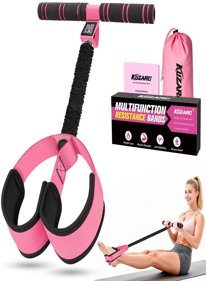 KUZARO Upgraded Pedal Resistance Band with Handles, Multifunction Foot Pedal Resistance Bands for Abdomen,Waist,Arm, Core/ABS,Leg Workout at Home - Physical Therapy,Stretching,Strength Equipment (Pink) - Image 1