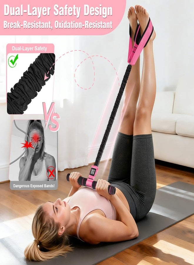 KUZARO Upgraded Pedal Resistance Band with Handles, Multifunction Foot Pedal Resistance Bands for Abdomen,Waist,Arm, Core/ABS,Leg Workout at Home - Physical Therapy,Stretching,Strength Equipment (Pink) - Image 4