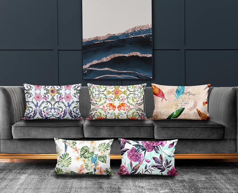 Ultimate Trends Polyester Digital Modern Printed Pillow Cover 12x18 Set of 5 Multi Color UTCS1048